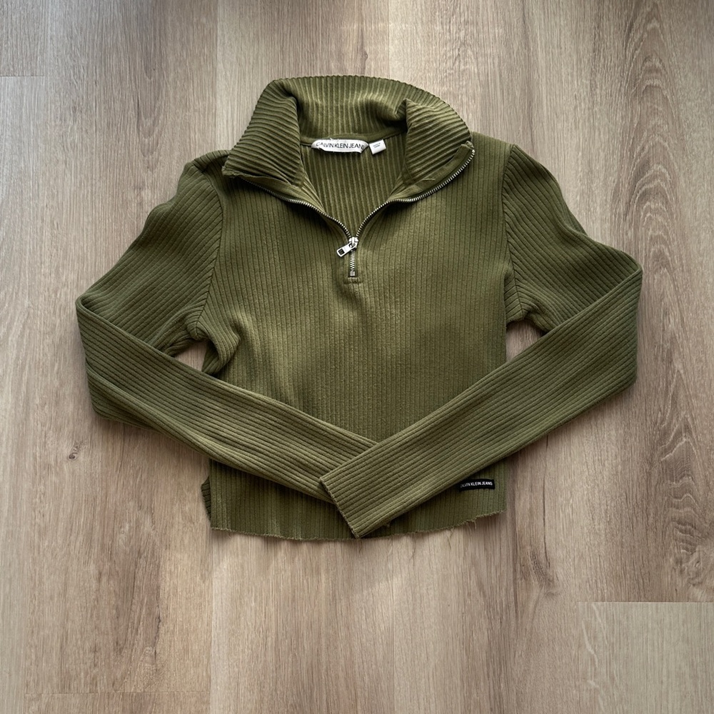 Calvin Klein Olive Ribbed Cowl Neck Sweater